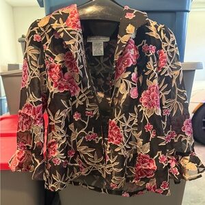 Floral Embroidered Black Sheer Jacket - Women's p11